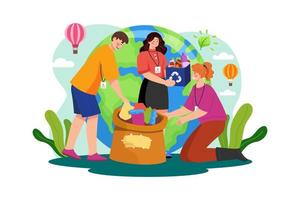 Eco-volunteers cleaning garbage Illustration concept on white background vector