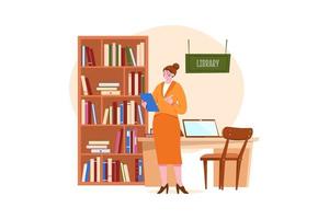 The librarian is taking inventory of the books in the library Illustration concept on white background vector