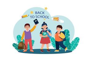 Children with backpacks are ready to go back to school Illustration concept on white background vector
