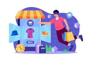 Man Shopping Using Metaverse Technology vector