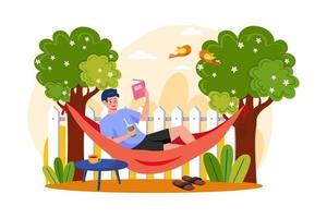 Boy lying on tree swing vector