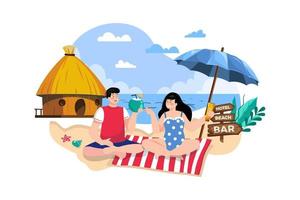 Man and woman resting at a seaside resort vector