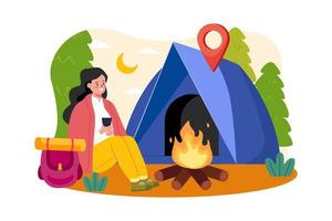 Girl sitting next to wood fire vector