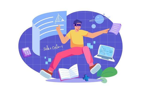Student is studying with wearing a VR headset