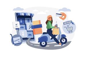 Delivery woman delivers online order Illustration concept on white background vector