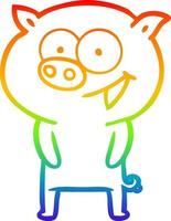 rainbow gradient line drawing cheerful pig cartoon vector