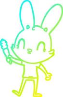 cold gradient line drawing cute cartoon rabbit with carrot vector