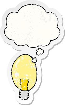 cartoon electric light and thought bubble as a distressed worn sticker