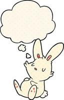 cartoon rabbit sleeping and thought bubble in comic book style vector