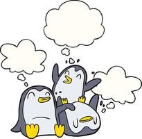 cartoon penguins and thought bubble vector