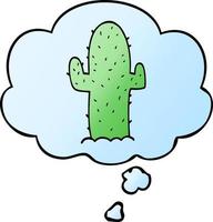 cactus de dibujos animados y burbuja de pensamiento en estilo degradado suave vector