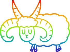 rainbow gradient line drawing cartoon long horned ram vector