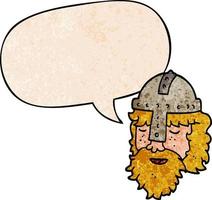 cartoon viking face and speech bubble in retro texture style vector