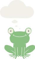 cartoon frog and thought bubble in retro style vector