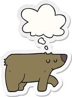 cartoon bear and thought bubble as a printed sticker vector