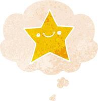happy cartoon star and thought bubble in retro textured style vector
