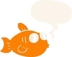 cartoon fish and speech bubble in retro style vector