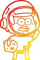 warm gradient line drawing cartoon surprised astronaut holding moon rock vector