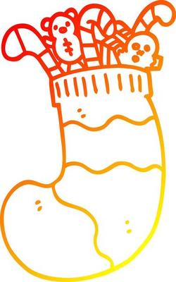 warm gradient line drawing cartoon christmas stocking