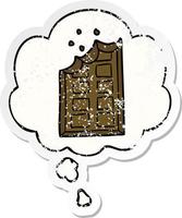 cartoon bar of chocolate and thought bubble as a distressed worn sticker vector