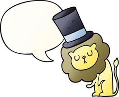 cute cartoon lion wearing top hat and speech bubble in smooth gradient style vector