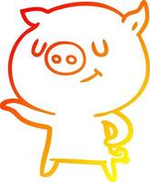 warm gradient line drawing happy cartoon pig vector