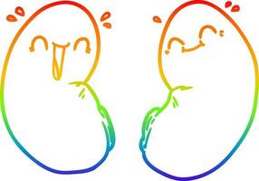 dibujo de línea de gradiente de arco iris dibujos animados riñones felices vector