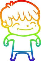 rainbow gradient line drawing happy cartoon boy vector