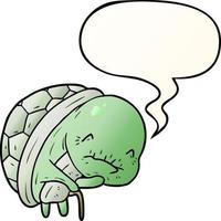 cute cartoon old turtle and walking stick and speech bubble in smooth gradient style vector