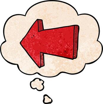 cartoon pointing arrow and thought bubble in grunge texture pattern style vector