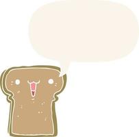 cute cartoon toast and speech bubble in retro style vector