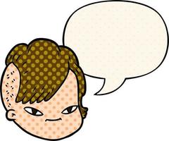 cartoon female face and speech bubble in comic book style vector