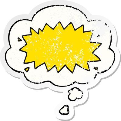 cartoon explosion symbol and thought bubble as a distressed worn sticker