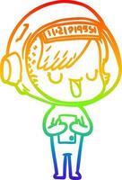 rainbow gradient line drawing cartoon astronaut woman vector