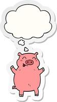 cartoon pig and thought bubble as a printed sticker vector