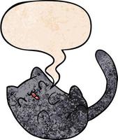 cartoon cat and speech bubble in retro texture style vector