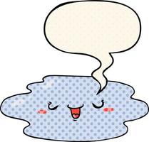 cartoon puddle and face and speech bubble in comic book style vector