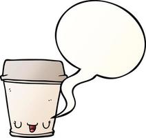 cartoon coffee cup and speech bubble in smooth gradient style vector