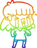 rainbow gradient line drawing cartoon woman in tears vector