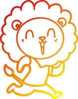 warm gradient line drawing laughing lion cartoon vector