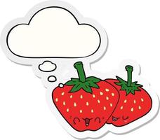 cartoon strawberries and thought bubble as a printed sticker vector