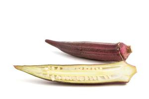 Fresh Red okra on white background. photo