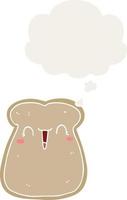 cute cartoon slice of toast and thought bubble in retro style vector