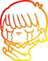 warm gradient line drawing cartoon woman crying vector