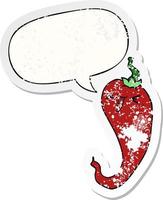 cartoon hot chili pepper and speech bubble distressed sticker