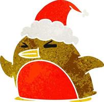 christmas retro cartoon of kawaii robin vector