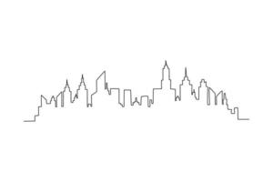 Single one line drawing modern cityscape. City skyline concept. Continuous line draw design graphic vector illustration.