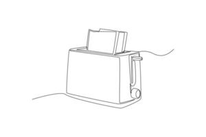 Continuous one line drawing Toaster with bread. Kitchen appliances concept. Single line draw design vector graphic illustration.