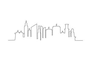 Single one line drawing modern cityscape. City skyline concept. Continuous line draw design graphic vector illustration.