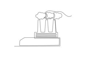 fábrica de dibujo de una sola línea con humo de pipa. concepto de arquitectura de fábrica. ilustración de vector gráfico de diseño de dibujo de línea continua.